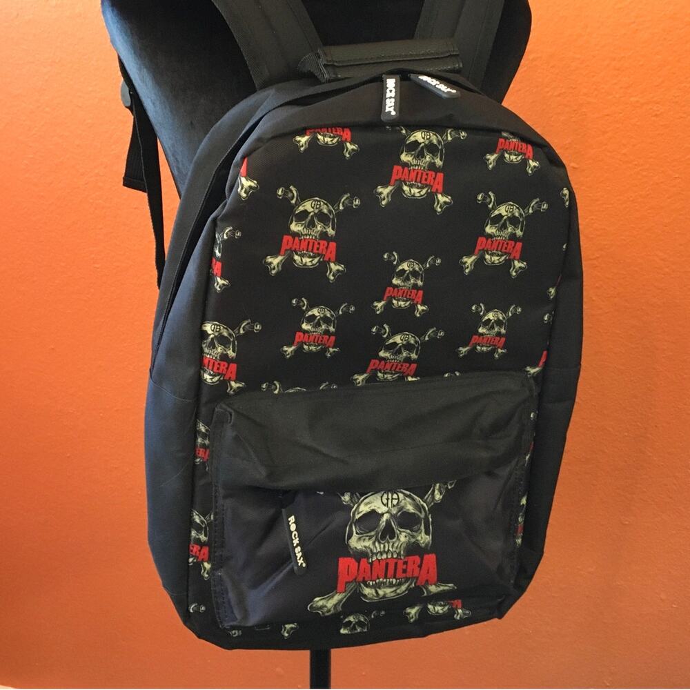 Pantera Skull and Bones Black Backpack Rock Sax Bag Festival School Band Merch